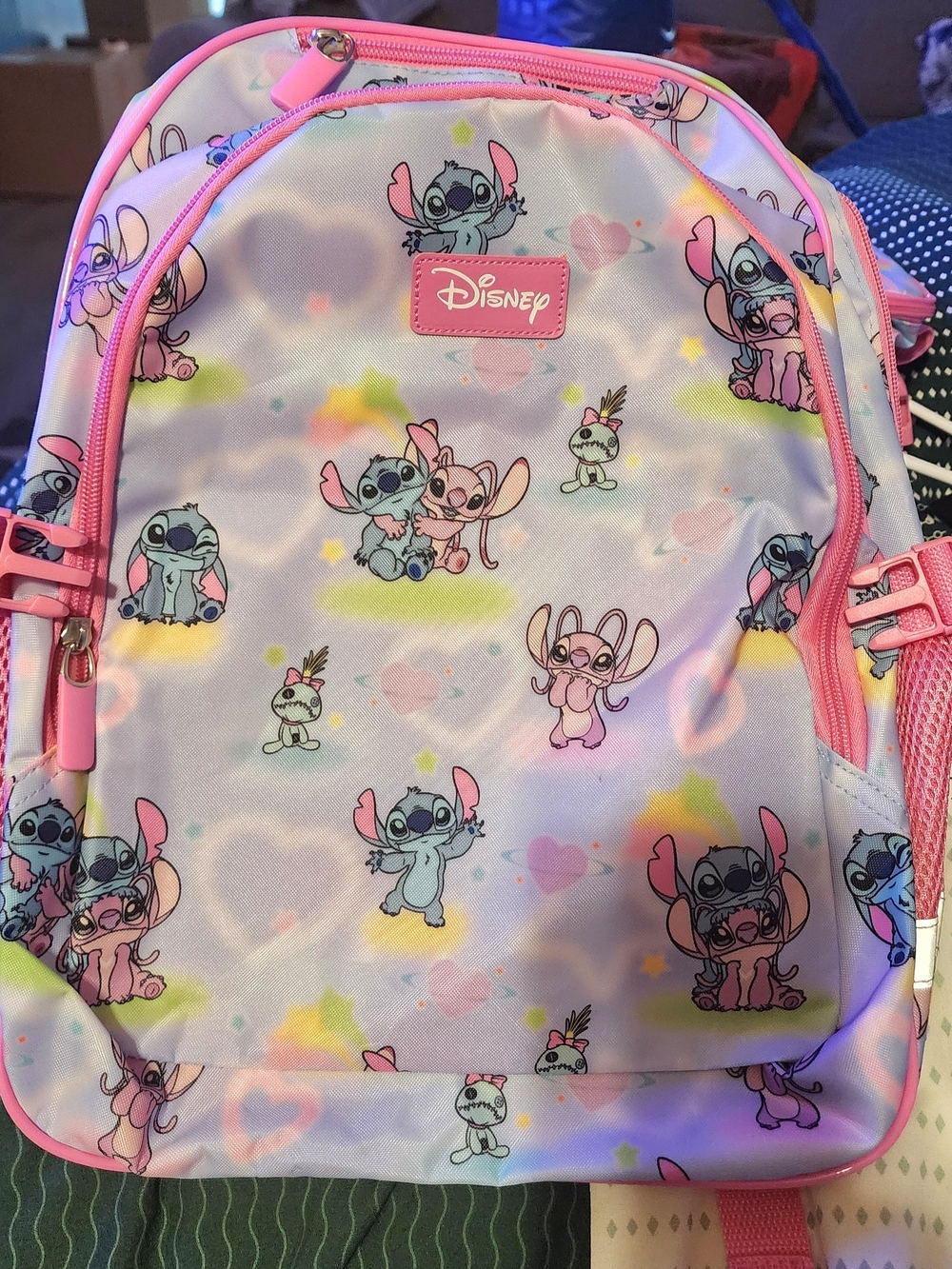 Disney Pink & Lavender Stitch Print Kids Backpack/ Lunchpack NWT